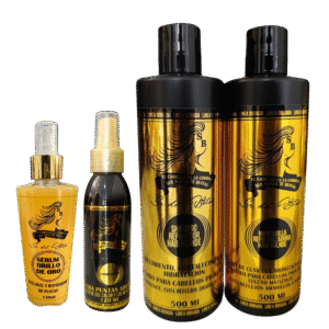 Combo cuidado capilar Hair Blonde - Shampoo reparador 500 ML + Mascarilla repolarizadora 500 ML + Termoprotector 120 ML + Sérum 130 ML